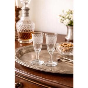 Fostoria Glass Antique 1900s Etch 47 Stem 114 Cordial Glasses Pair, 1.25x3.5”